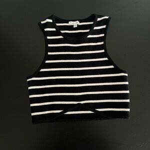 Striped Ribbed Crop Tank - Black & White